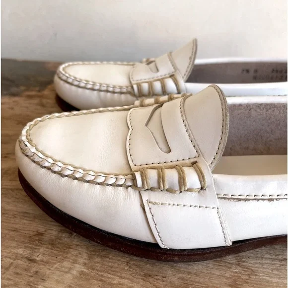 RALPH LAUREN Vtg White Leather Loafer Woman’s 7.5B Bench Made Maine USA RARE